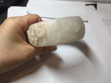 Load image into Gallery viewer, 62mm 100% natural white light Pink carved flowers Quartzite (Shetaicui jade) bangle XY114
