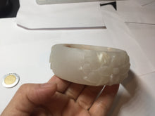 Load image into Gallery viewer, 62mm 100% natural white light Pink carved flowers Quartzite (Shetaicui jade) bangle XY114
