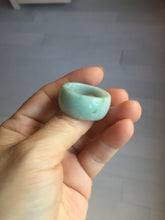 Load image into Gallery viewer, Size 12 100% natural type A sunny green light green white broad jadeite jade band ring thumb ring PC246-3

