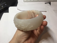 Load image into Gallery viewer, 62mm 100% natural white light Pink carved flowers Quartzite (Shetaicui jade) bangle XY114
