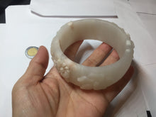 Load image into Gallery viewer, 62mm 100% natural white light Pink carved flowers Quartzite (Shetaicui jade) bangle XY114
