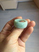 Load image into Gallery viewer, Size 12 100% natural type A sunny green light green white broad jadeite jade band ring thumb ring PC246-3
