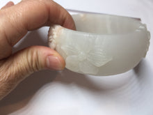 Load image into Gallery viewer, 62mm 100% natural white light Pink carved flowers Quartzite (Shetaicui jade) bangle XY114
