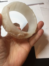 Load image into Gallery viewer, 62mm 100% natural white light Pink carved flowers Quartzite (Shetaicui jade) bangle XY114

