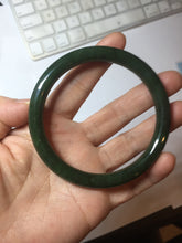 Load image into Gallery viewer, 60mm certified 100% Natural dark green/black round cut nephrite (碧玉)  bangle HN65-9156
