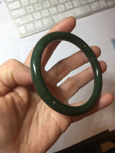 Load image into Gallery viewer, 60mm certified 100% Natural dark green/black round cut nephrite (碧玉)  bangle HN65-9156
