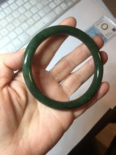 Load image into Gallery viewer, 60mm certified 100% Natural dark green/black round cut nephrite (碧玉)  bangle HN65-9156
