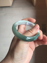 Load image into Gallery viewer, 51mm certified 100% natural Type A sunny green oily dark green gray black(老油青)  half mountain half water (半山半水) oval jadeite jade bangle BS175-0060
