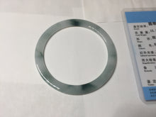 Load image into Gallery viewer, 57.5mm certified 100% natural type A icy watery white beige with green floating flowers flat jadeite bangle PD26-5816
