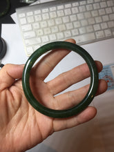 Load image into Gallery viewer, 62mm certified 100% Natural dark green/black round cut nephrite (碧玉) bangle HN66-9144
