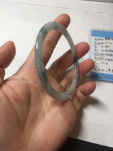 Load image into Gallery viewer, 57.5mm certified 100% natural type A icy watery white beige with green floating flowers flat jadeite bangle PD26-5816
