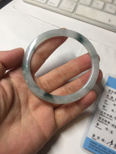 Load image into Gallery viewer, 57.5mm certified 100% natural type A icy watery white beige with green floating flowers flat jadeite bangle PD26-5816
