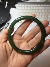 Load image into Gallery viewer, 62mm certified 100% Natural dark green/black round cut nephrite (碧玉) bangle HN66-9144
