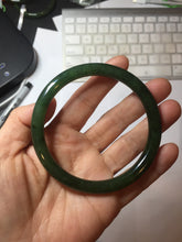 Load image into Gallery viewer, 62mm certified 100% Natural dark green/black round cut nephrite (碧玉) bangle HN66-9144
