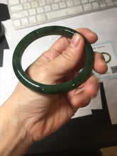 Load image into Gallery viewer, 59.5mm certified 100% Natural dark green/black nephrite (碧玉)  bangle HN48-0136
