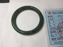 Load image into Gallery viewer, 59mm certified 100% Natural dark green black (碧玉) round cut nephrite Jade bangle HT107-1580
