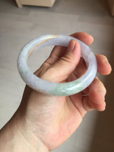 Load image into Gallery viewer, 58.5mm Certified 100% Natural type A icy watery green/light purple carved and golden-painted Jadeite Jade bangle PC72-(0855)
