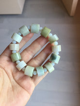 Load image into Gallery viewer, AllaboutjadeCanada.com only 54–58mm 100% Natural Type A light Green, yellow, purple, brown &amp; Gray Jadeite Cylinder Bead Bracelet PC245 add on item.
