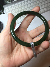 Load image into Gallery viewer, 60mm certified 100% Natural dark green/black round cut nephrite (碧玉) bangle HN68-0135

