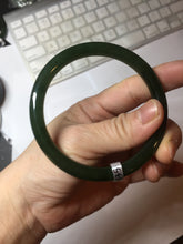 Load image into Gallery viewer, 60mm certified 100% Natural dark green/black round cut nephrite (碧玉) bangle HN68-0135
