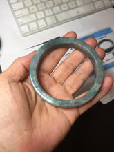 Load image into Gallery viewer, 58.5mm Certified Type A 100% Natural Dark Green Purple Gray Monet's Pond Square Jadeite Jade Bangle PF85-7521
