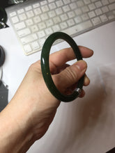 Load image into Gallery viewer, 60mm certified 100% Natural dark green/black round cut nephrite (碧玉) bangle HN68-0135
