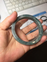 Load image into Gallery viewer, 58.5mm Certified Type A 100% Natural Dark Green Purple Gray Monet's Pond Square Jadeite Jade Bangle PF85-7521
