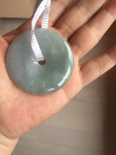 Load image into Gallery viewer, 50.2mm 100% Natural oily light green/purple/gray jadeite Jade Safety Guardian Button(donut) Pendant/worry stone F144
