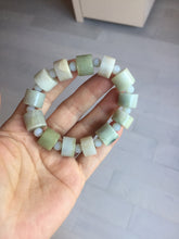 Load image into Gallery viewer, AllaboutjadeCanada.com only 54–58mm 100% Natural Type A light Green, yellow, purple, brown &amp; Gray Jadeite Cylinder Bead Bracelet PC245 add on item.
