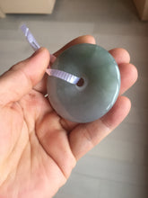Load image into Gallery viewer, 50.2mm 100% Natural oily light green/purple/gray jadeite Jade Safety Guardian Button(donut) Pendant/worry stone F144
