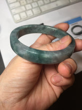 Load image into Gallery viewer, 58.5mm Certified Type A 100% Natural Dark Green Purple Gray Monet's Pond Square Jadeite Jade Bangle PF85-7521
