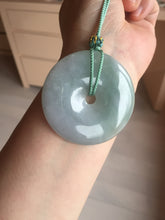 Load image into Gallery viewer, 50.2mm 100% Natural oily light green/purple/gray jadeite Jade Safety Guardian Button(donut) Pendant/worry stone F144

