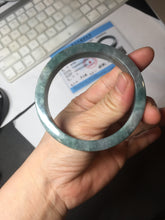 Load image into Gallery viewer, 58.5mm Certified Type A 100% Natural Dark Green Purple Gray Monet's Pond Square Jadeite Jade Bangle PF85-7521
