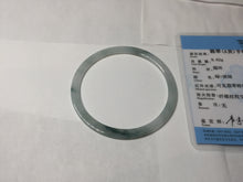 Load image into Gallery viewer, 58.3mm certified 100% natural type A light green white with green floating flowers flat jadeite bangle PD29-5817
