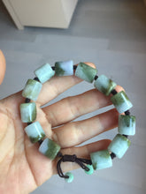 Load image into Gallery viewer, 54–66mm 100% Natural Type A Dark Green, White, Lavender &amp; Gray Jadeite Cylinder Bead Bracelet PC243
