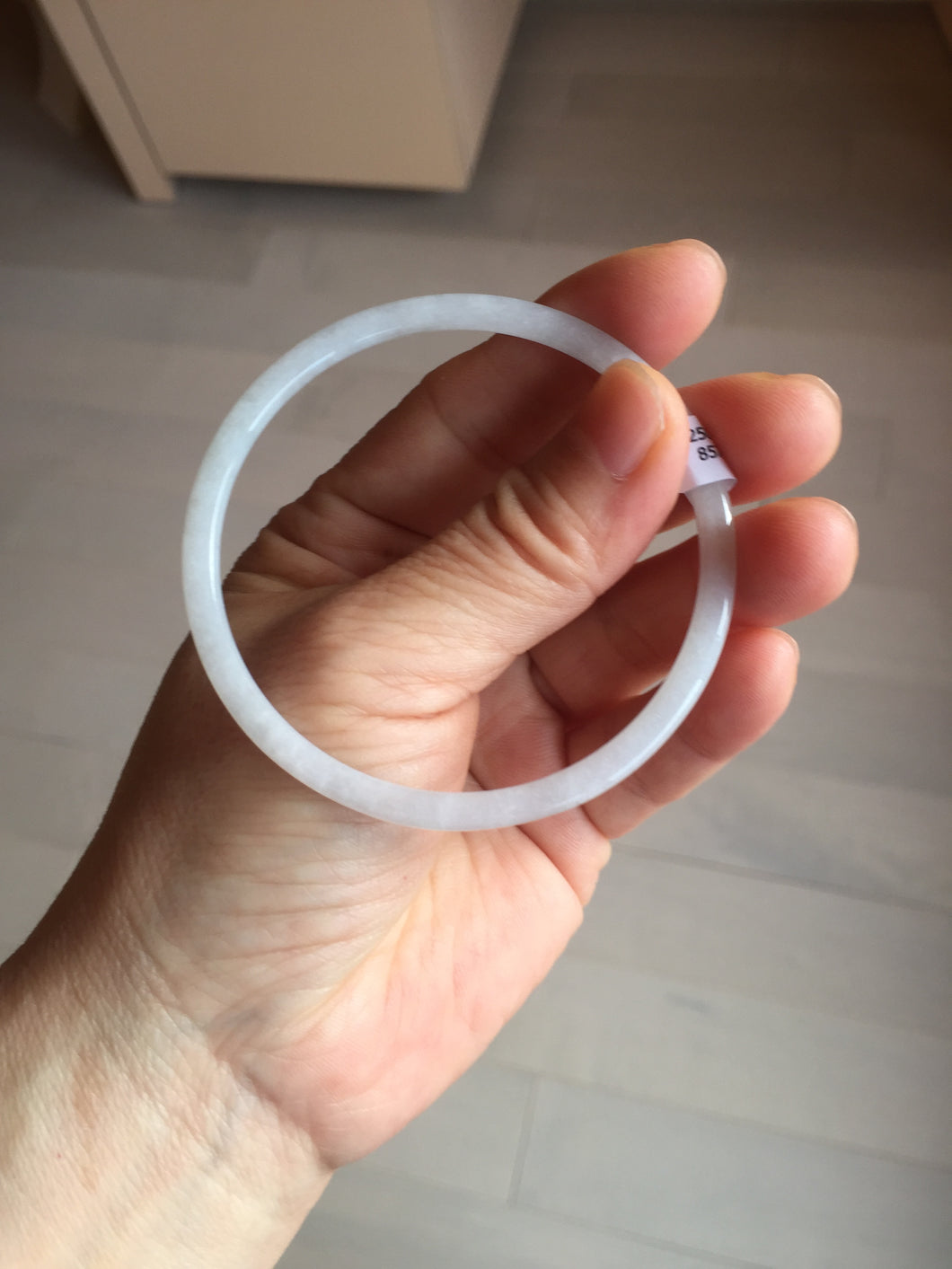 57mm Certified Type A 100% Natural icy watery white/light purple flat slim Jadeite Jade bangle BG220-8570