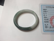 Load image into Gallery viewer, 51mm certified 100% natural Type A sunny green oily dark green gray black(老油青)  half mountain half water (半山半水) oval jadeite jade bangle BS175-0060
