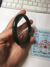 Load image into Gallery viewer, 59.3mm certified 100% Natural dark green/black nephrite (碧玉)  bangle HN50-0137
