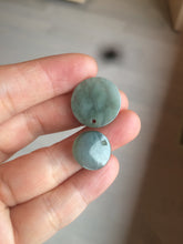 Load image into Gallery viewer, 100% natural  icy watery dark green/gray jadeite jade safe and sound couple pendant pair BG4
