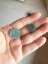 Load image into Gallery viewer, 100% natural  icy watery dark green/gray jadeite jade safe and sound couple pendant pair BG4
