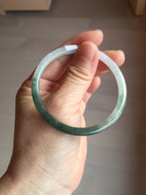 Load image into Gallery viewer, Sold !55.3mm Certified type A 100% Natural icy watery dark green white half mountain half water two-tone(半山半水) slim round cut Jadeite bangle BG218-8579
