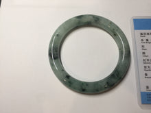 Load image into Gallery viewer, 58mm Certified Type A 100% Natural light green with flying dark green flowers round cut Jadeite bangle PE21-5864
