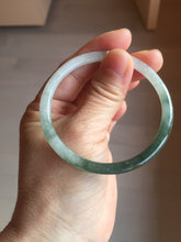 Load image into Gallery viewer, Sold !55.3mm Certified type A 100% Natural icy watery dark green white half mountain half water two-tone(半山半水) slim round cut Jadeite bangle BG218-8579
