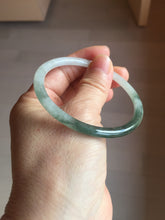 Load image into Gallery viewer, Sold !55.3mm Certified type A 100% Natural icy watery dark green white half mountain half water two-tone(半山半水) slim round cut Jadeite bangle BG218-8579
