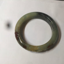 Load image into Gallery viewer, 51mm 100% Natural yellow/blue/brown/black carved bunny/window Xiu Jade (Serpentine) bangle XY11
