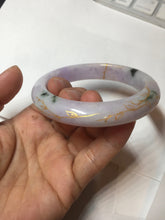 Load image into Gallery viewer, 56mm Certified 100% Natural type A green/light purple carved and golden-painted Jadeite Jade bangle PC70-(8712)
