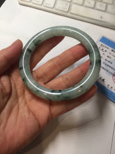 Load image into Gallery viewer, 58mm Certified Type A 100% Natural light green with flying dark green flowers round cut Jadeite bangle PE21-5864
