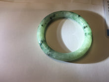 Load image into Gallery viewer, 58mm Certified Type A 100% Natural light green with flying dark green flowers round cut Jadeite bangle PE21-5864
