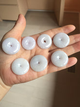 Load image into Gallery viewer, 22.3-26.6mm Type A 100% Natural light purple white Jadeite Jade Safety Guardian Button donuts Pendant BF136
