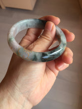 Load image into Gallery viewer, 56.5mm 100% Natural type A sunny green purple brown gray white carved flowers and golden-painted Jadeite Jade bangle BG232
